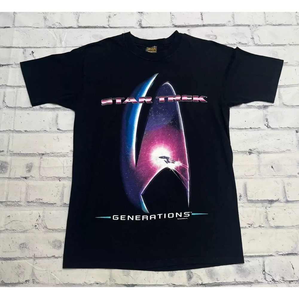 Star Trek Generations Shirt Adult Large Black 90s Science Fiction TV Nostalgia
